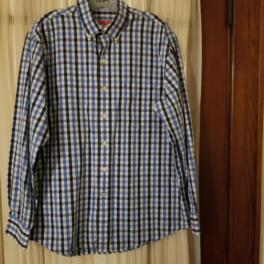 Izod Blue Plaid Button Down Long Sleeve Shirt  LRG